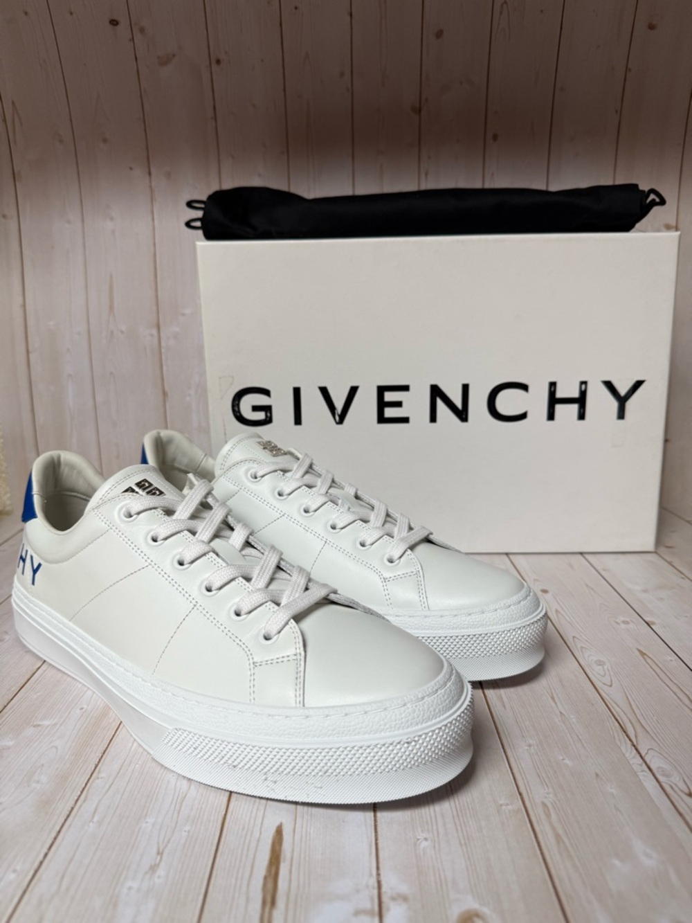 Givenchy City Sport Lace-Up Leather Sneaker White/Blue sz 45 / 12